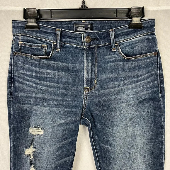 Abercrombie‎ Harper Ankle Distressed Skinny Jeans Dark Wash 26 Short Cut Off Hem - Picture 3 of 15